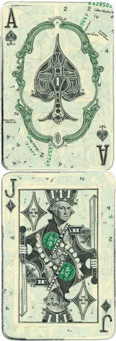 two stacks of one hundred dollar bills with green and white designs on the front side