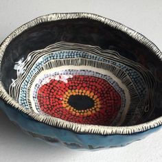 a bowl with an eye painted on it