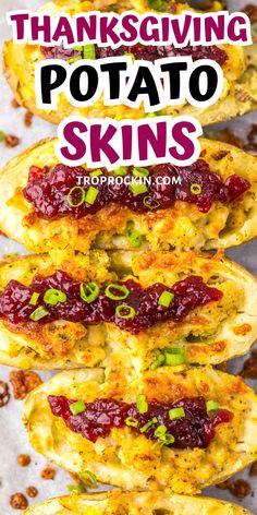 thanksgiving potato skins with cranberry sauce and green onions