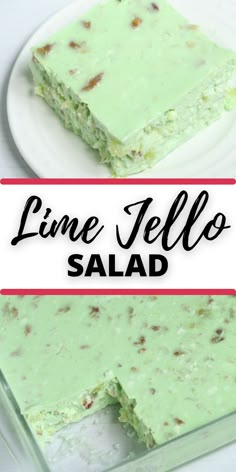 lime jello salad on a white plate with the words lime jello salad above it