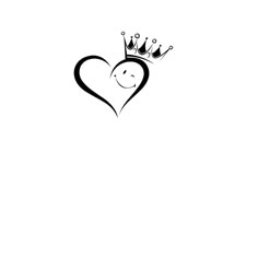 a black and white drawing of a heart with a crown on it's head