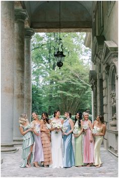 Pastel Bridesmaids Dresses, Women Standing, Modern Bridesmaid