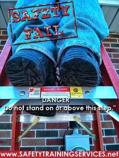 someone is sitting on top of a ladder with their feet up and the words safety ball above them