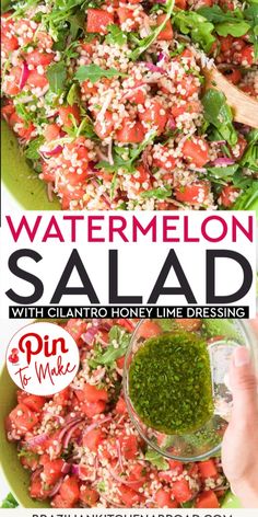 watermelon salad with cilantro and honey lime dressing