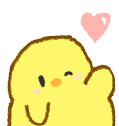 a drawing of a yellow bird with a heart in the background