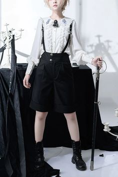 Process Time: Could be shipped out in 10-15 working days. SKU: LIN01643 Fabric: Polyester Cotton Style types: Ouji Lolita Season: Spring, Summer, Autumn, Winte Ouji Pajamas, Male Fancy Outfits, Gothic Ouji Fashion, Ouji Fashion Male, Ouji Style, Ouji Fashion, White Gothic, Style Types, Bloomers Shorts