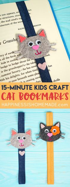 the bookmarks are made out of felt and have cats on them