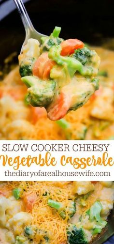 slow cooker cheesy vegetable casserole recipe with broccoli and cheese