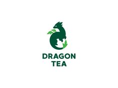 the dragon tea logo is green and has an image of a fish on it's back