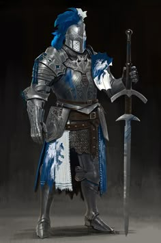 Blue Knight Art, Knight Character Art Male, Blue Knight, Royal Knight, Armor Drawing, Age Of Empires