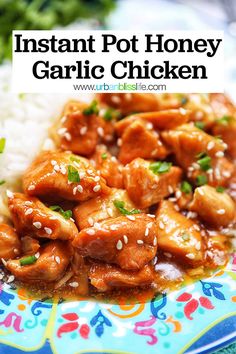 the instant pot honey garlic chicken is served with rice