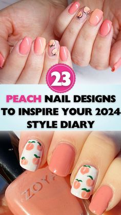 Inspire your style diary with these creative peach nails with designs that are sure to be a highlight of your 2024. Peach Nails Ideas, Peach Themed Nails, Peach Gel Nails Design, Nails With Peaches, Peaches Nail Art, Corral Nails, Peaches Nails, Peach Nail Art Designs, Peach Nails With Designs