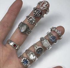 Where To Buy Accessories, Mixed Jewelry Aesthetic, Silver Rings Stack Aesthetic, Ring Silver Aesthetic, Rings Silver Aesthetic, Ring Aesthetic Silver, Whimsical Rings, Silver Jewellery Aesthetic, Rings Aesthetic Silver