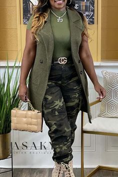 Lasaky - Sophisticated Solid Patchwork O Neck Tops with Chic Button Details Slim Cargo Pants, Urban Camouflage, Casual Weekend Style, Cargo Pants For Women, Casual Weekend Outfit, Camouflage Cargo Pants, Bodycon Dresses Casual, Skirt Suit Set, Smart Casual Outfit