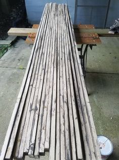 several pieces of wood sitting on top of a table