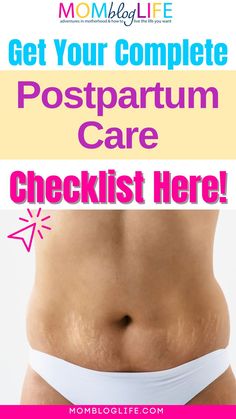 a woman's stomach with the words get your complete postpartum care checklist here