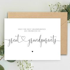 a greeting card with the words great and grandparents written in cursive font on it