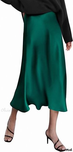 Olivia Mark - High-Waisted Long Satin Silk Mermaid Skirt with Tail Hem Fishtail Skirt, Mermaid Skirt, Satin Silk, Split Hem, Types Of Skirts, Olivia Mark, Silk Satin, Green Color, Green Colors