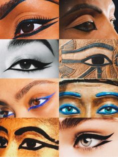 Egyptian eyeliner Egyptian makeup Ancient Egyptian Makeup History, Eyeliner Styles Egyptian, Ancient Egyptian Eyeliner, Ancient Egypt Photoshoot, Old Egyptian Makeup, Cher Make Up 70s, Egyptian Make Up Ideas, Traditional Egyptian Makeup, Ancient Makeup Looks