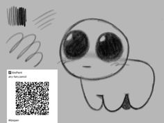 a drawing of a cartoon character with big eyes and a qr code in front of it