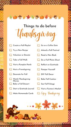 a thanksgiving checklist with the words things to do before thanksgiving