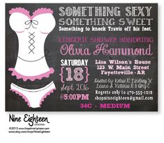 Lingerie Shower Invitation. Something Sexy sweet by NineEighteen, $14.00 Corset Invitations, Bayou Wedding, Bridal Shower Bachelorette Party Ideas, I Design, Wedding Deco