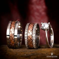 three different types of wedding rings with diamonds