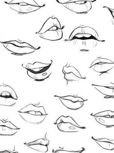 a bunch of different lips drawn in pencil