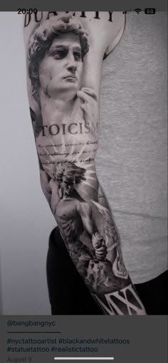 a man's arm with tattoos on it and an image of the famous actor