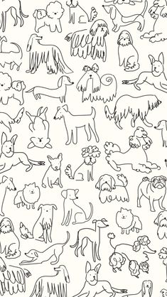 a black and white drawing of many different animals