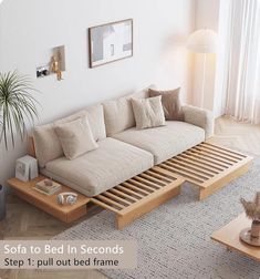 Japandi Solid Wood Sofa Bed with Liftable Armrest Storage Box – SPS FURNTIURE Wooden Sofa Set Designs Modern, Japandi Couch, Bed Japanese Style, Sofa Set Designs Modern, Airbnb Amenities, Japandi Sofa, Japanese Sofa, Sofa Design Ideas, Multifunctional Sofa