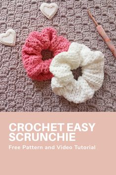 crochet quick and easy scrunchie free pattern and video tutor for beginners