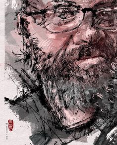 an old man with glasses and a beard is shown in this digital painting style image