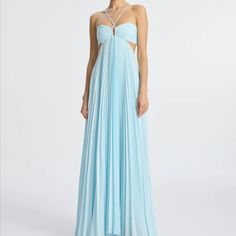 A.L.C. Moira Pleated Maxi Dress In Aqua Blue (Only Worn Once And Dry Cleaned After) The Moira Dress Is Beautifully Pleated And Draped From Our Signature Matte Fabric In An Aqua-Blue Hue. This Full-Length Gown Features Delicate Multi-Wear Straps And An Empire Waist With Cutouts That Wrap Around To Reveal An Open Crisscross Tie-Back. Matte Fabric, Full Length Gowns, Aqua Dress, Pleated Maxi Dress, Pleated Maxi, Blue Hues, Pleated Dress, Empire Waist, Anime Demon