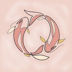 two pink fish swimming in a circle together