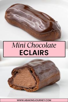 These mini chocolate éclairs are made from a cocoa choux pastry shells filled with dark chocolate pastry cream and topped with a chocolate glaze. They are the perfect little treat to make for a special occasion or to simply enjoy for afternoon tea!  #eclairs #frenchpastry #chocolatecustard Chocolate Pastry Cream, Cruller Donuts, Chocolate Eclairs, Choux Buns, Pastry Cream Filling, Chocolate Custard, Chocolate Eclair, Chocolate Pastry