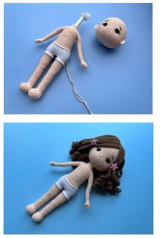 two pictures of the same doll and one is laying down