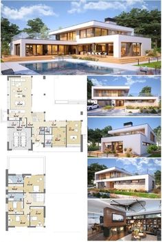 the plans for a modern house with lots of windows