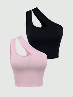 Multicolor Casual Collar Sleeveless Rib knit Plain  Embellished High Stretch  Women Clothing Pink Ladies Outfit, Blusas Crop Top, Stylish Hoodies, Fancy Tops, Shein Outfits, Pretty Shirts, Crop Top Casual, Cute Preppy Outfits