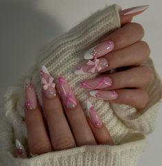 Pink Cheetah Nails, Bow Nail Designs, Baby Pink Nails, Nail Art Gel, Nagel Tips, Unique Acrylic Nails, Pink Acrylic Nails