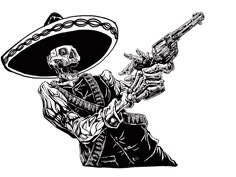 Skeleton Gunslinger Tattoo, Charro Drawing, Mexican Skeleton Tattoo, Charro Tattoo Design, Western Skeleton Tattoo, Charro Tattoo, Skeleton Cowboy Tattoo, Mexican Tattoo Ideas, Flash Tattoo Sleeve