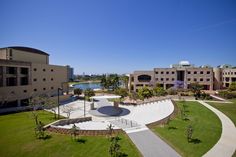 an aerial view of a park and buildings