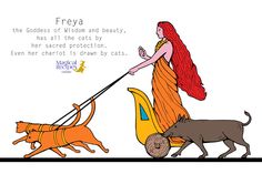 a woman walking two dogs on a leash with a quote from freya about the goddess of vision and beauty