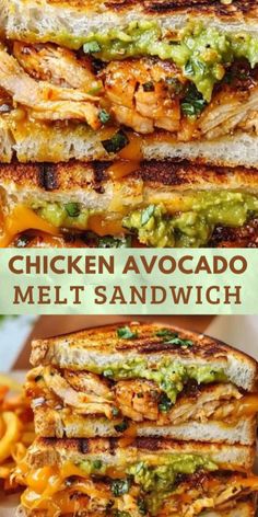 grilled chicken avocado melt sandwich with cheese and guacamole