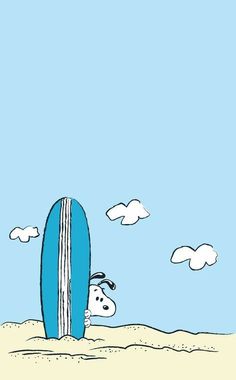 a drawing of a surfboard sticking out of the sand with a dog in it