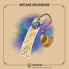 the bookmark is decorated with an image of a gold tassel and a blue eye