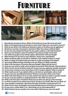 an advertisement for furniture that is in the middle of a page with pictures and words on it