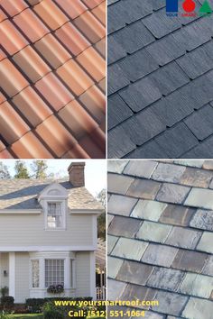 three different types of roofing shingles and the same color as shown in pictures