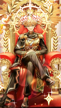 an anime character sitting on top of a throne