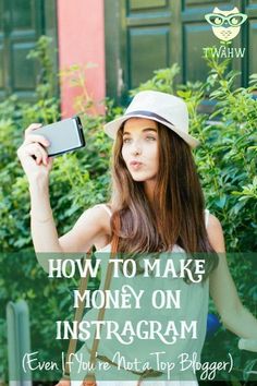 a woman holding up her cell phone to take a selfie with the text how to make money from your selfies